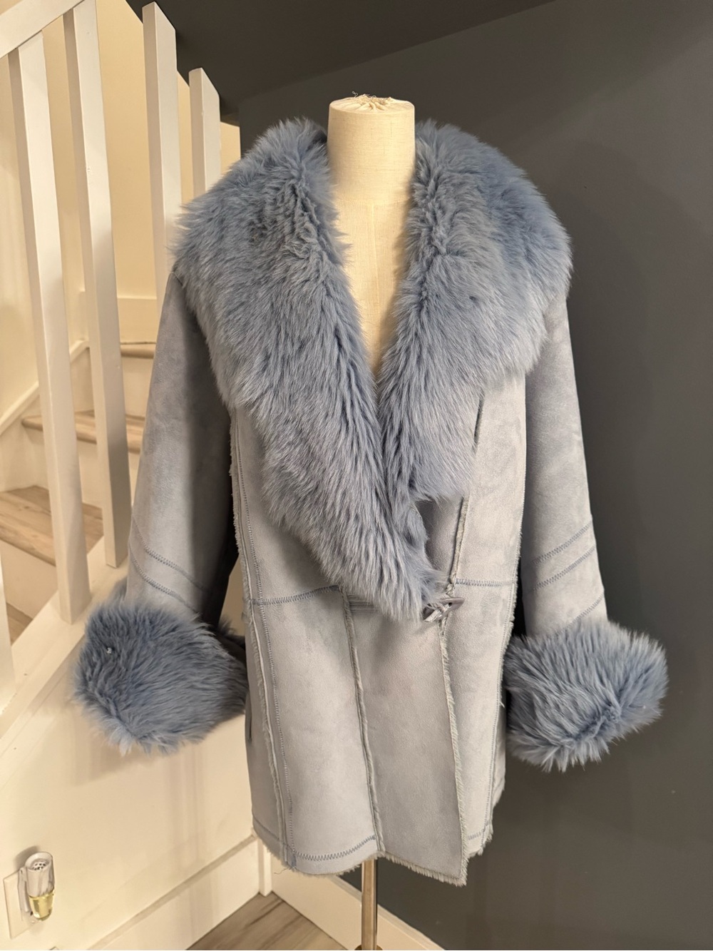 Novelti for Laura Plus Faux Shearling Fur Trim Coat 1X Icy Blue